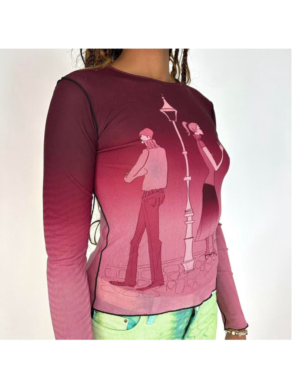 vintage Cop Copine red printed mesh long sleeve